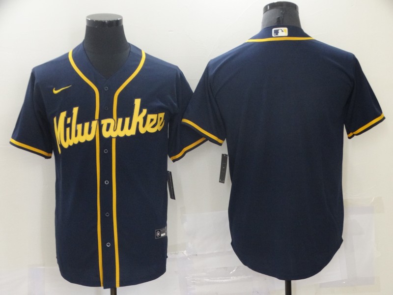 Men's Milwaukee Brewers Navy Blank Jersey
